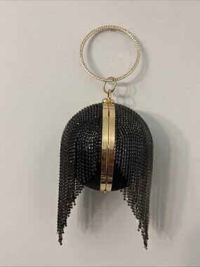 Women Evening Clutch Bag with Tassels Crystal Round Wedding Party Handbag Purse